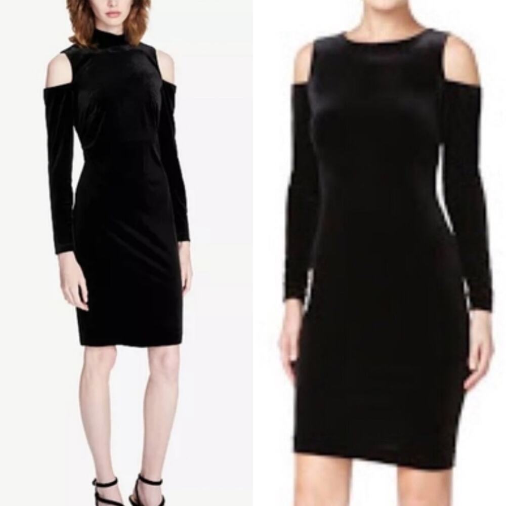 Calvin Klein Black Cold Shoulder Sheath Velvet Dress